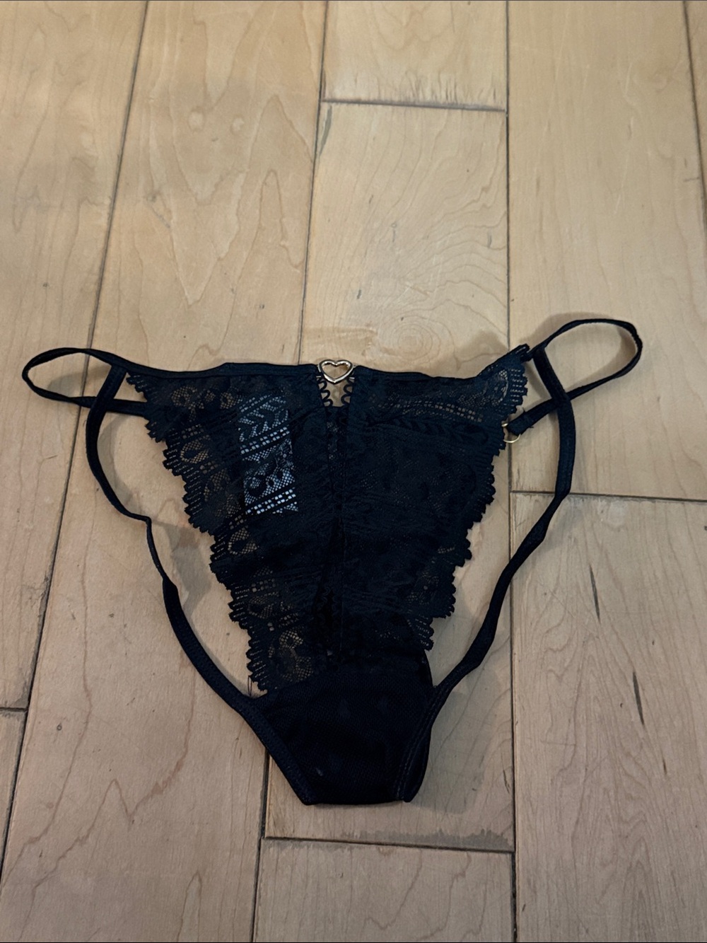Fashion Nova Black Lace Heart-Embellished Thong
